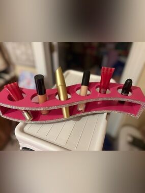 Hot Pink “Barbie Themed” make up organizer with Rhinestone accents!